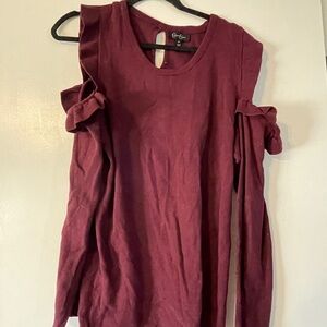 Jessica Simpson Maroon Cold Shoulder Blouse